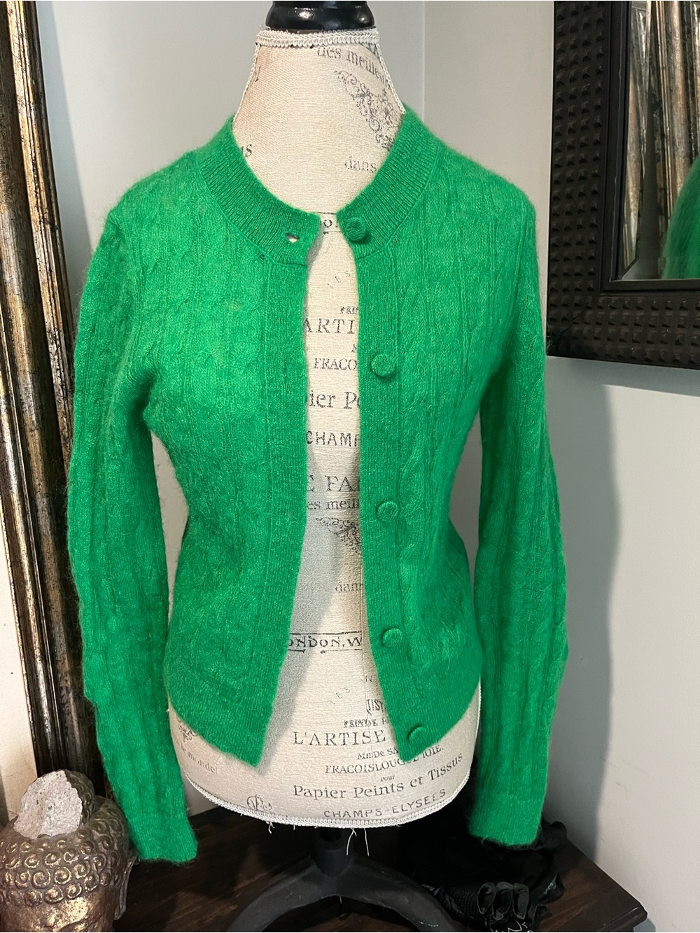 COS Bright Green Cable-Knit Button Cardigan